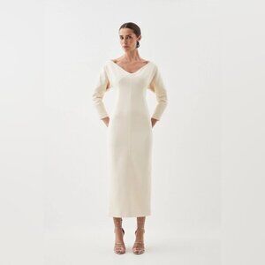 NWT Karen Millen Compact Stretch Off Shoulder Rounded Sleeve Midi Dress